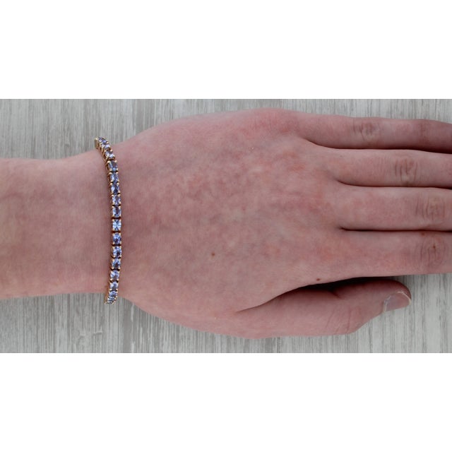 7.95ctw Tanzanite Tennis Bracelet 10k Yellow Gold 7.25" 3.8mm Coa Tomas Rae For Sale - Image 4 of 9