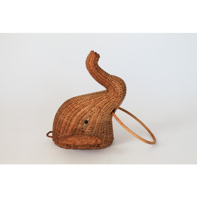 Vintage Wicker Elephant Head Towel or Scarf Holder For Sale In Milwaukee - Image 6 of 10