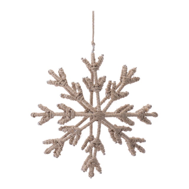 Kenneth Ludwig Chicago Iron and Jute Snowflake Ornament Set of 4  4" & 5"H For Sale - Image 4 of 6