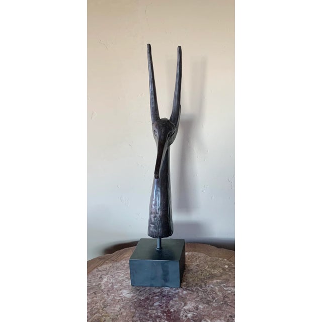 Rare Thai wood sleek antelope figure on metal stand 6x5”’metal base Felted bottom Excellent vintage condition B40