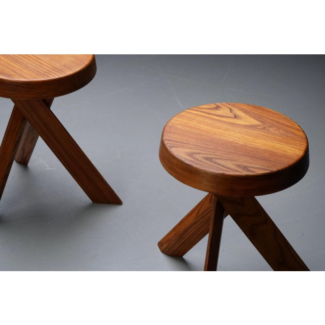 1970s Set of Elm S13A Stools attributed to Pierre Chapo, France, 1970s For Sale - Image 5 of 13