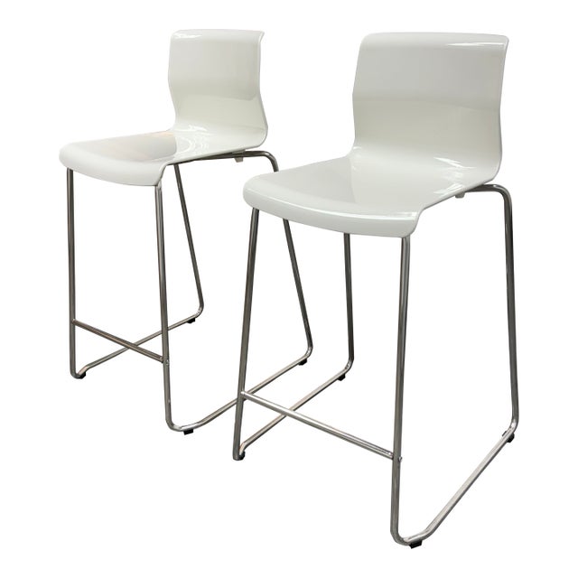 Marcus Arvonen for Ikea Glenn White Counter Stools, Pair For Sale