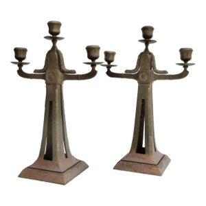 Vienna Secession Bronze Candlesticks - A Pair of 2