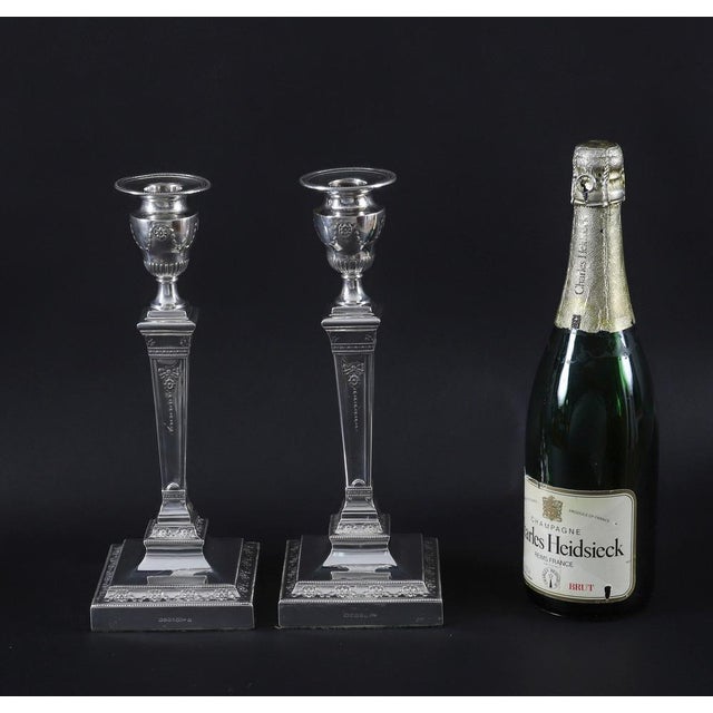 Antique Neoclassical Silver-Plated Candlesticks from Walker & Hall, 19th Century, Set of 2 For Sale - Image 14 of 15