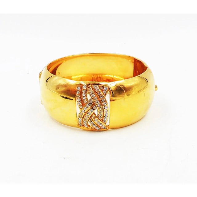 1980s Vintage 1980s Signed Bijoux Cascio Italy Goldtone Clear Rhinestone Cuff Bracelet For Sale - Image 5 of 9