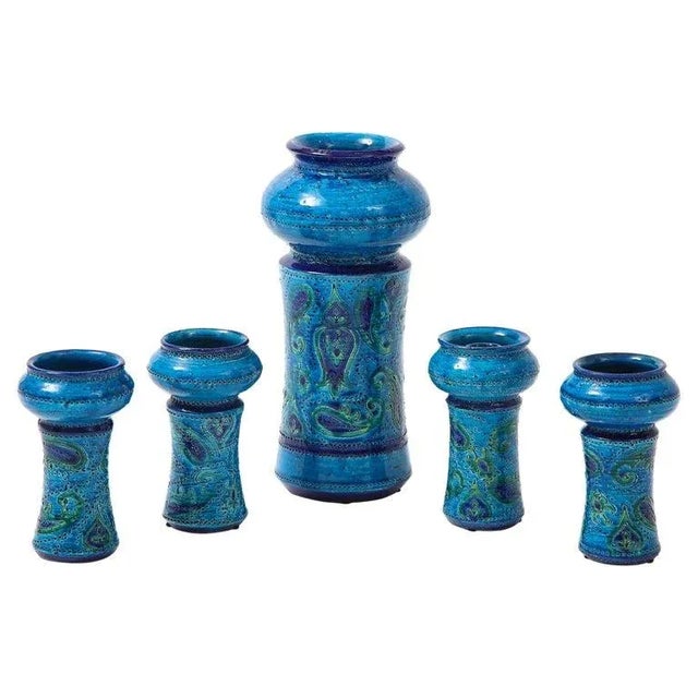 1960s Aldo Londi for Bitossi Vase with Matching Candleholders - Set of 5 For Sale - Image 12 of 12