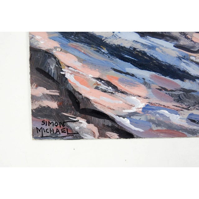 Lake in Nebraska by Simon Michael (20th century). Acrylic on mat board. Signed lower left corner. Unframed.