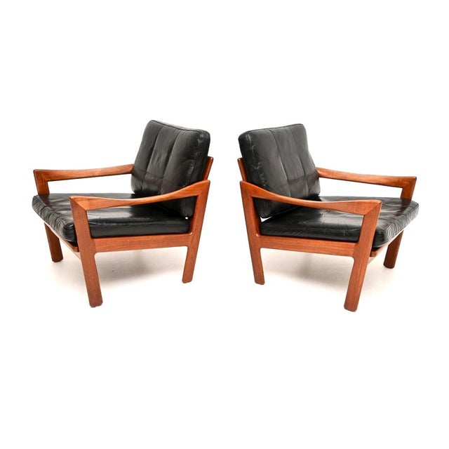 Mid-Century Modern Danish Lounge Chairs in Teak and Leather by Illum Wikkelso, 1960, Set of 2 For Sale - Image 3 of 11