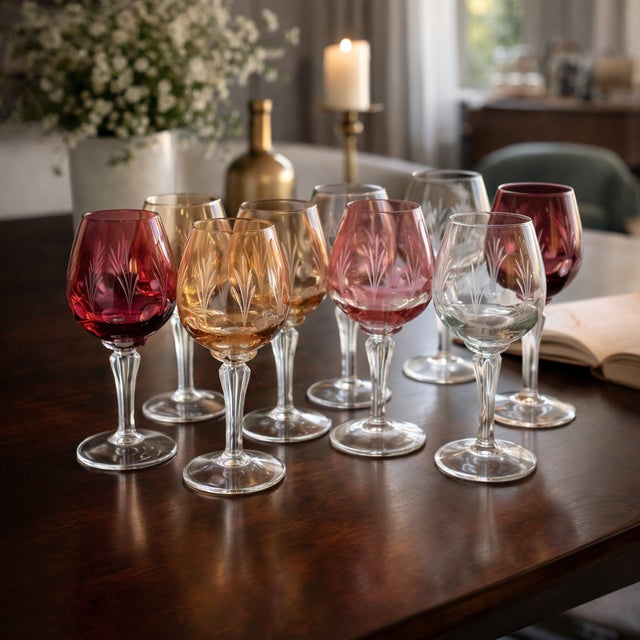 Vintage Colored Crystal Glasses, 1970s, Set of 8 For Sale - Image 3 of 11