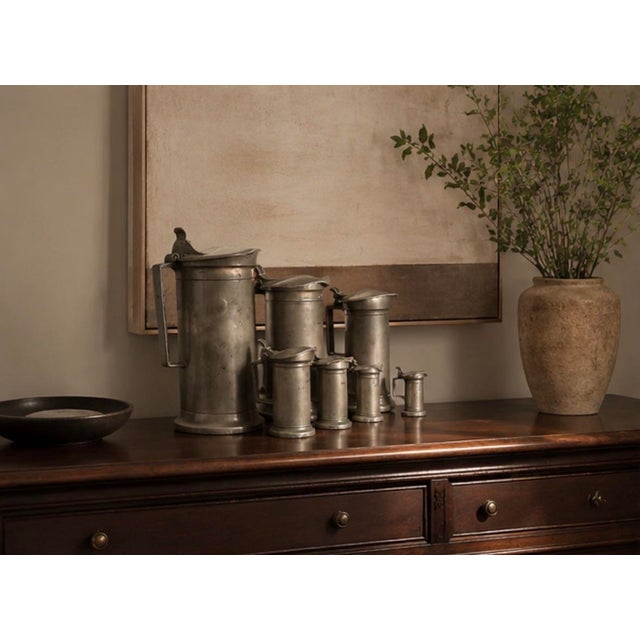 Set of 7 of 19th Century Antique French Pewter Measuring Flagons For Sale - Image 9 of 12