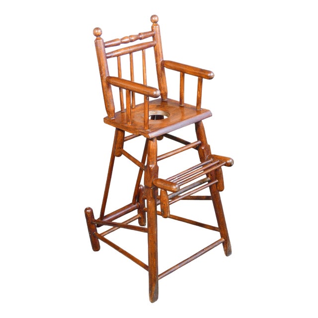High Chair Childrens Potty in Walnut Wood For Sale