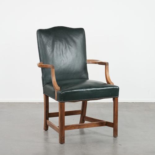 English Green Cowhide and Wooden Gainsborough Desk Chair For Sale - Image 13 of 13