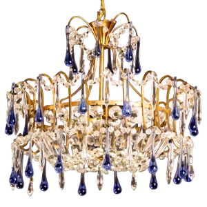 Vintage Emperor Style Chandelier, Blu Murano Drops, 1960s