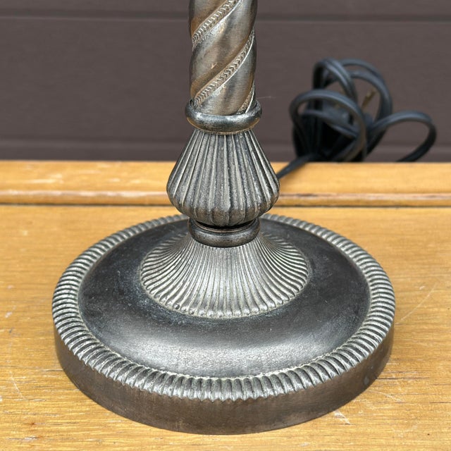 Vintage signed Laura Ashley Table Lamp made in Portugal featuring a silver plate finish, twisted shaft and fluted details....