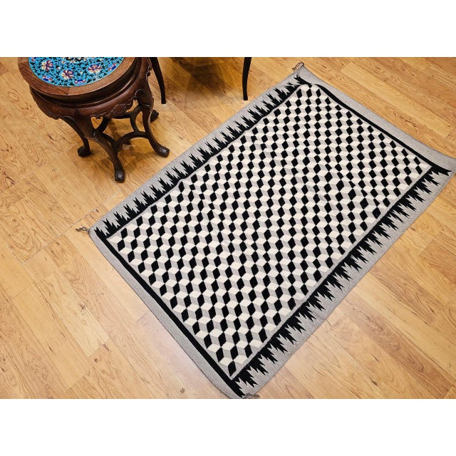Vintage Native American Navajo Rug, Handwoven Wool, Allover Tumbling Block Pattern, 3x5 For Sale - Image 12 of 13