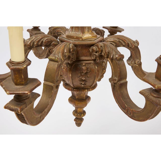 French Country French Baroque Style 19th Century Carved Giltwood Six Light Chandelier For Sale - Image 3 of 3
