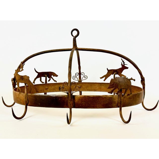 Antique French Kitchen Pot Rack in Wrought Iron, 1800s For Sale - Image 7 of 16