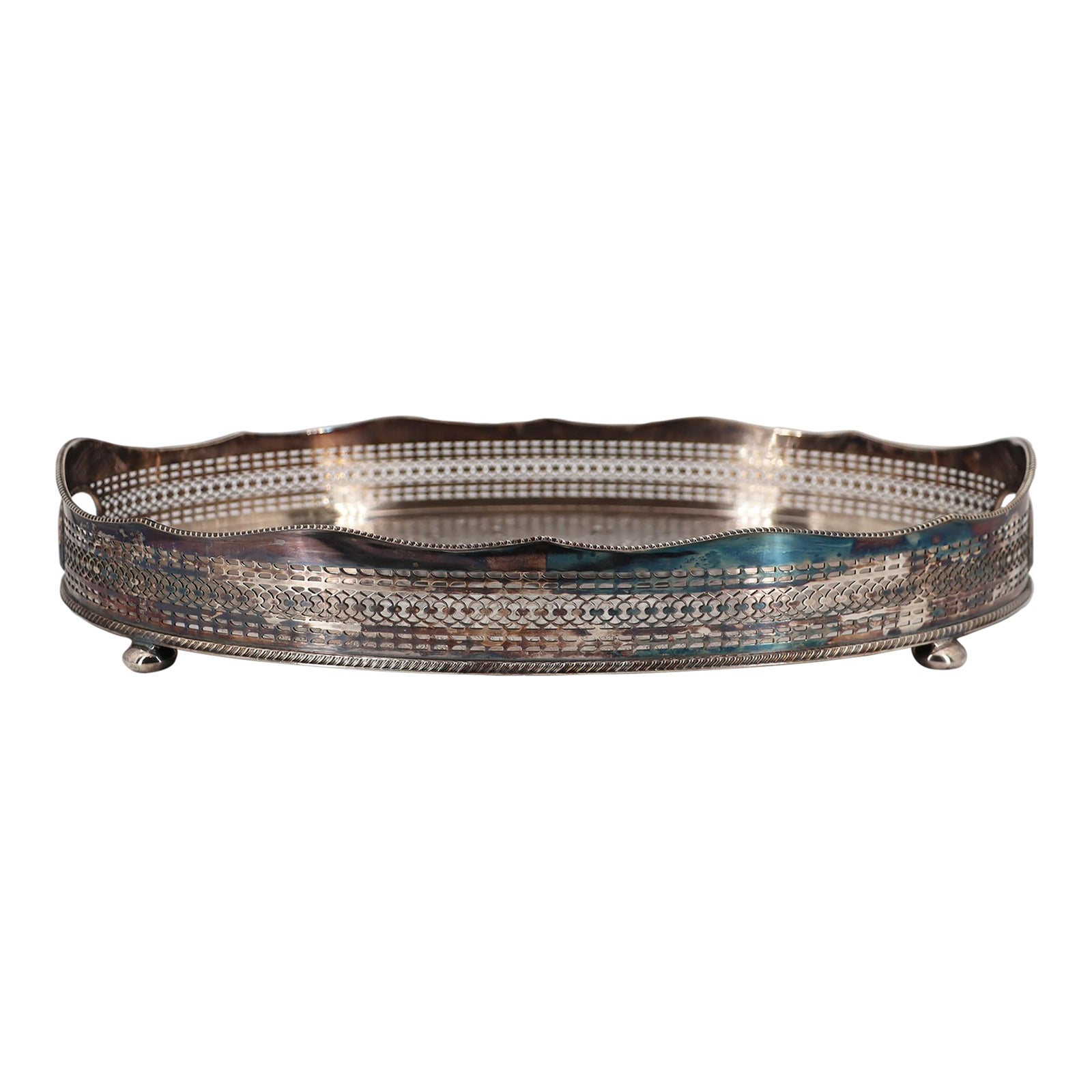 1940s Barker Ellis Large Silver Plate Footed Serving Tray, English