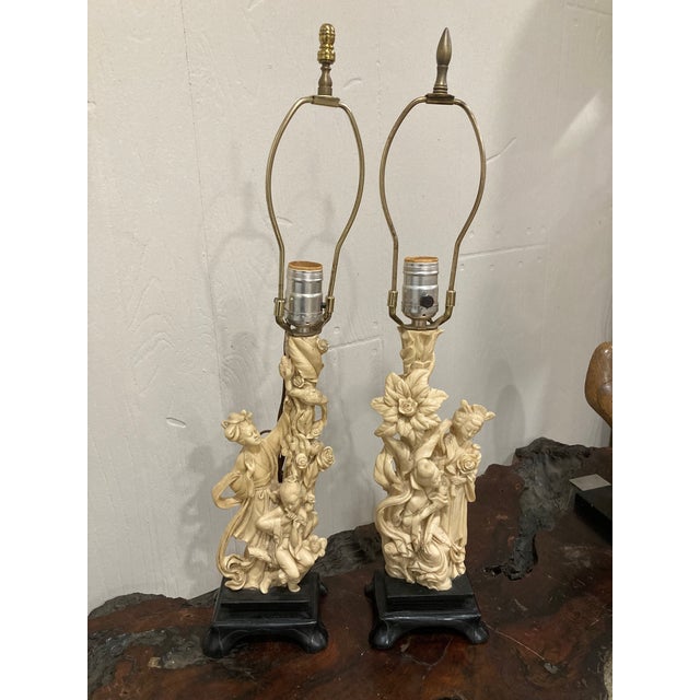 Ivory Mid-20th Century Japonisme Figural Geisha Lamps by A. Santini, Italy - a Pair For Sale - Image 8 of 9