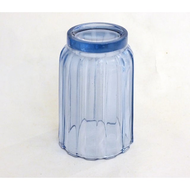 Blue Art Deco Vase with Fluted Body in Blue Molded Pressed Glass, 1930s For Sale - Image 8 of 12