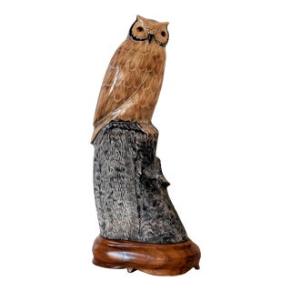 Vintage Hand Carved Owl - Buffalo Horn For Sale