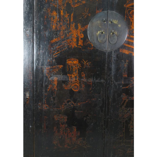 Large 84" Inch Tall Black Chinese Antique Cabinet For Sale - Image 10 of 13