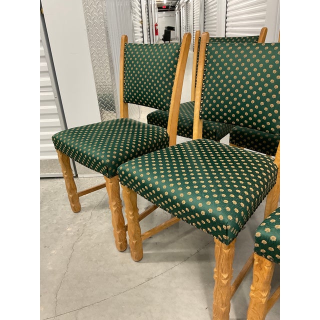 Set of 8 Danish Modern Oak Dining Chairs in Patterned Silk - Circa 1960s For Sale - Image 15 of 18