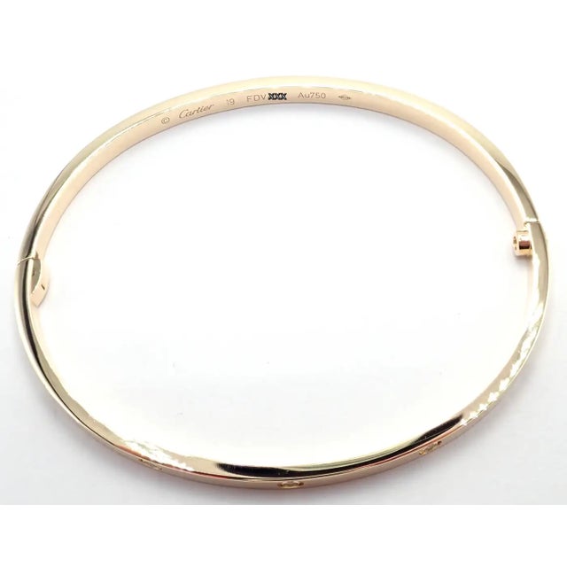 Gold Mid 20th Century Cartier Love 10 Diamond Small Model Yellow Gold Bangle Bracelet For Sale - Image 8 of 9