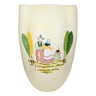 Mid-Century Hand-Painted Ceramic Vase by L. Poggi Assalini for CE AS Albisola, Italy, 1950s For Sale