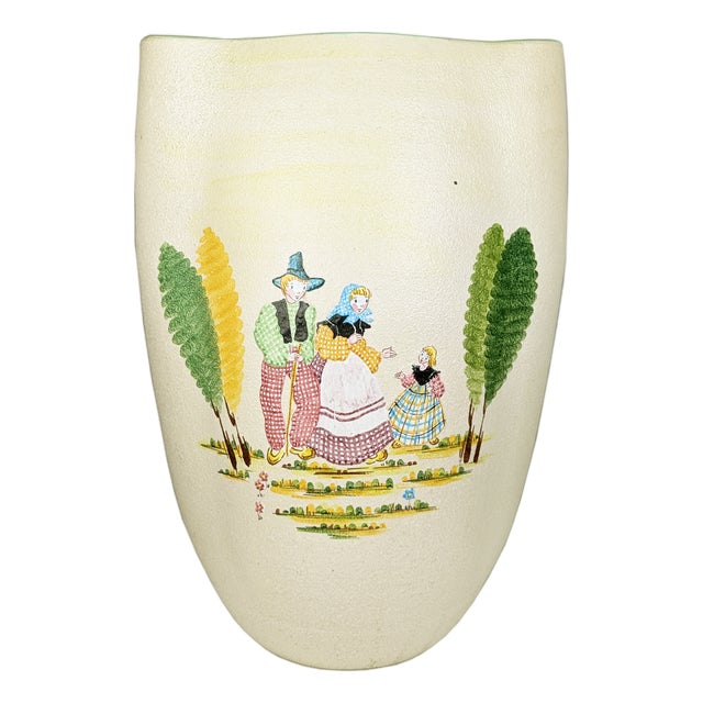 Mid-Century Hand-Painted Ceramic Vase by L. Poggi Assalini for CE AS Albisola, Italy, 1950s For Sale