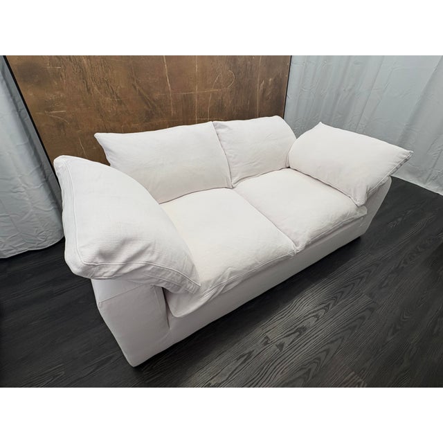 Rh Cloud 7' Luxe Sofa — 2-Cushion | Perennials Performance Textured Linen Weave | White For Sale - Image 16 of 18