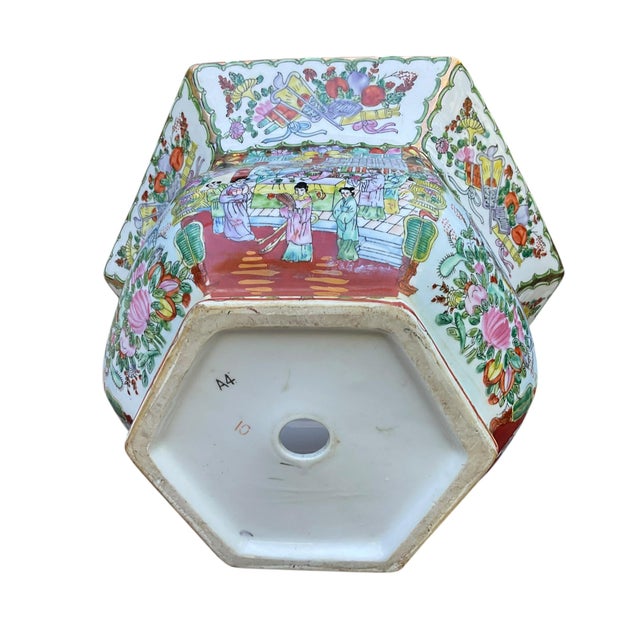 Chinese Rose Famille Vintage Cache Pot Jardinière Planter With Saucer For Sale - Image 11 of 17