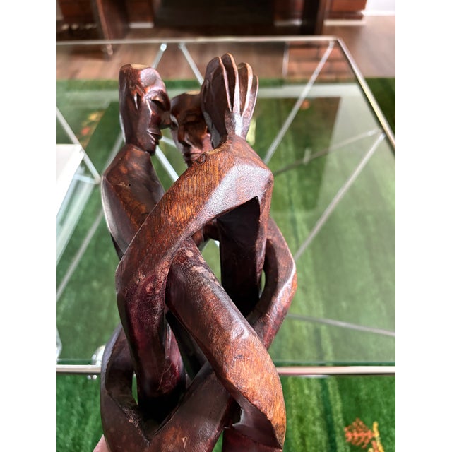 Vintage Hand-Carved Wood Interlocking Figures Sculpture For Sale - Image 11 of 13
