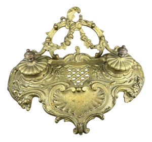 Vintage French Ornate Brass Inkwell