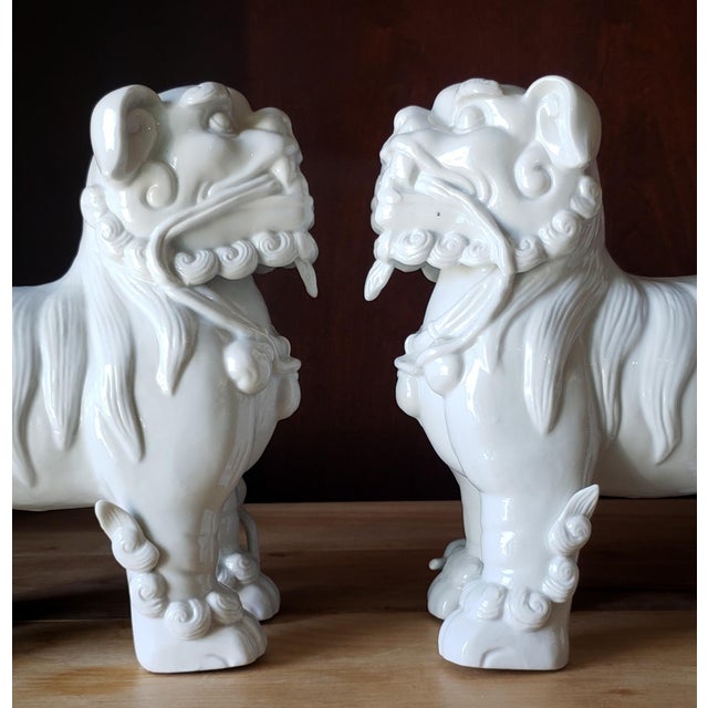 Mid 20th Century Mid-Century Japanese Blanc De Chine Porcelain Standing Foo Dogs - A Pair For Sale - Image 5 of 13