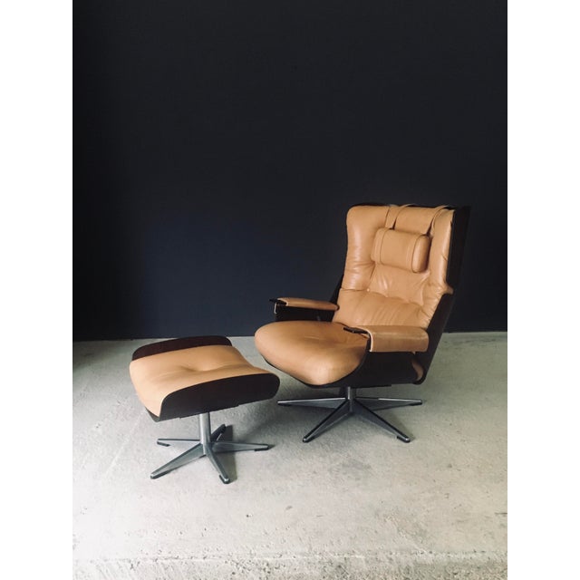 1960s Set of Mid-Century Modern Leather Lounge Chair and Ottoman, Germany, 1960s For Sale - Image 5 of 18