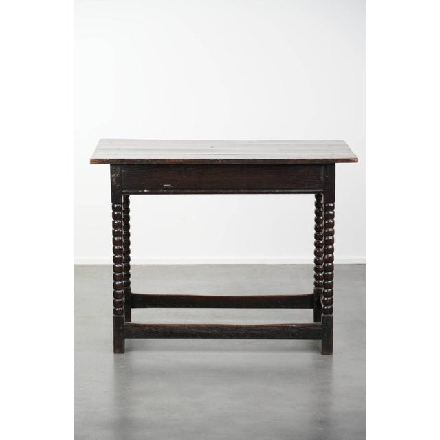Antique English Oak Side Table with Drawer and Bobbin Turned Legs., 18th Century For Sale - Image 4 of 12