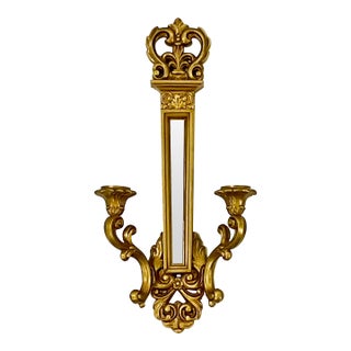1969 Vintage Neoclassical French Empire Style Syroco Candle Holder Sconce, 2 Arm For Sale