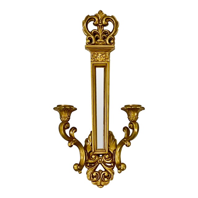 1969 Vintage Neoclassical French Empire Style Syroco Candle Holder Sconce, 2 Arm. For Sale