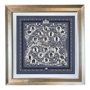 Hermes Les Nouveaux Amoureux De Paris Framed Vintage Silk Scarf