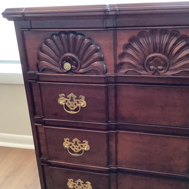 Antique Solid Cherry Chippendale Block Front Shell Carved Chest For Sale - Image 6 of 10