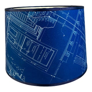 Vintage 1960s Architectural Blueprint Lamp Shade For Sale