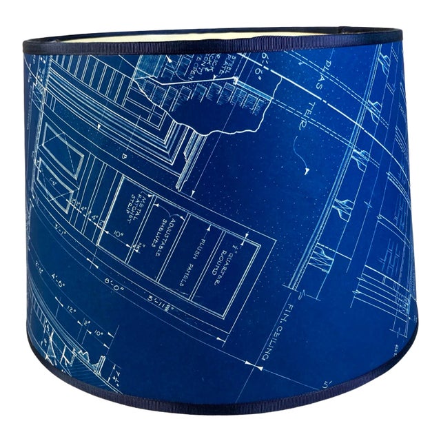 Vintage 1960s Architectural Blueprint Lamp Shade For Sale