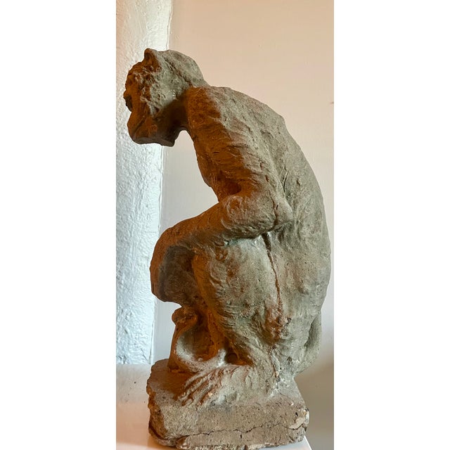 Pair of French Cast Stone Monkey Garden Statues, 23-Inch, Vintage For Sale - Image 9 of 12