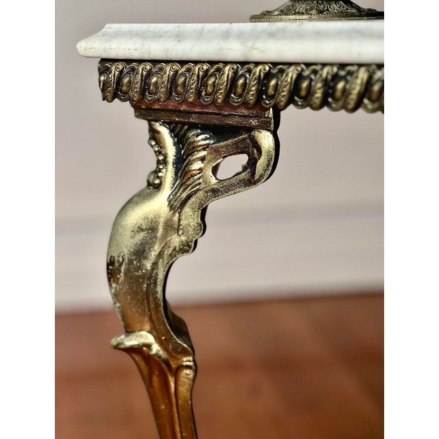 1940s French Gilded Brass and Carrera Marble Two Tier Side Table For Sale In Philadelphia - Image 6 of 10