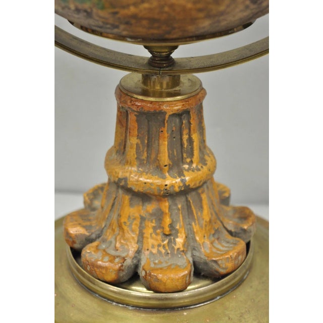 Wood Vintage Italian Regency Style Brass & Wood Old World Globe Table Lamp by Hart For Sale - Image 7 of 18