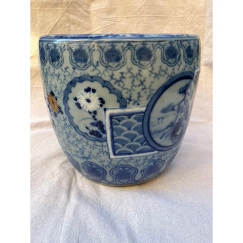Traditional Japanese Blue and White Hibachi Pot For Sale - Image 3 of 13