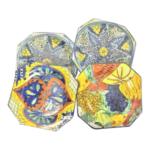 1960s Vintage Onofre Talavera Mexican 4 Octagon Decorative Hanging Dinner Plates