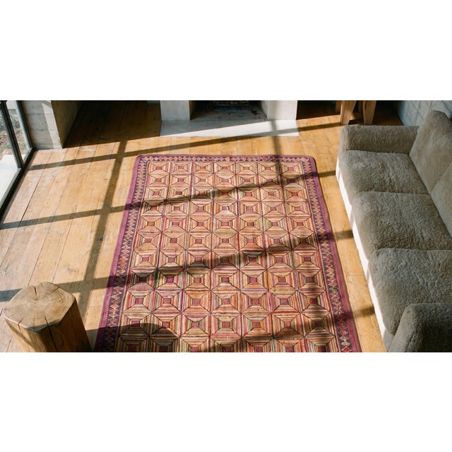 Textile 1920s Multicolor Geometric Antique American Hooked Rug 3'6" X 7'0" Handknotted Wool Carpet For Sale - Image 7 of 9