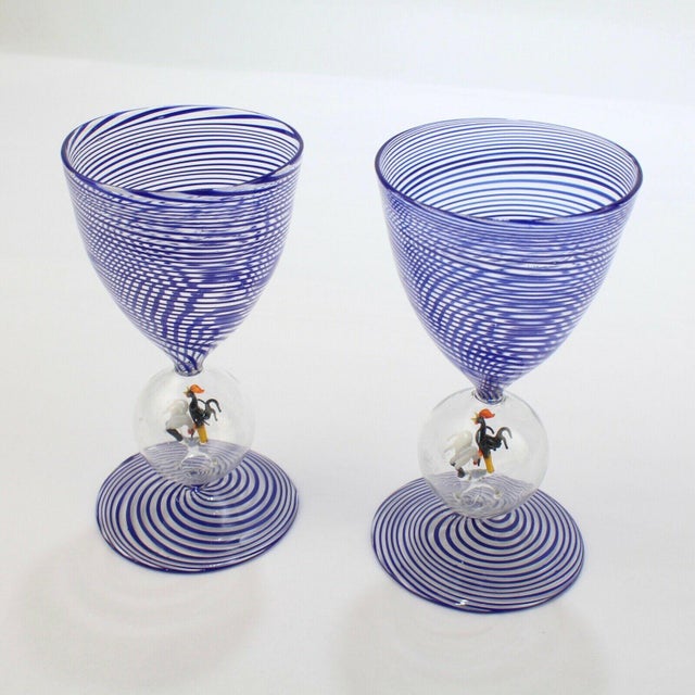 Bimini Austrian Blue Swirl Wine or Cocktail Glasses a Pair Chairish